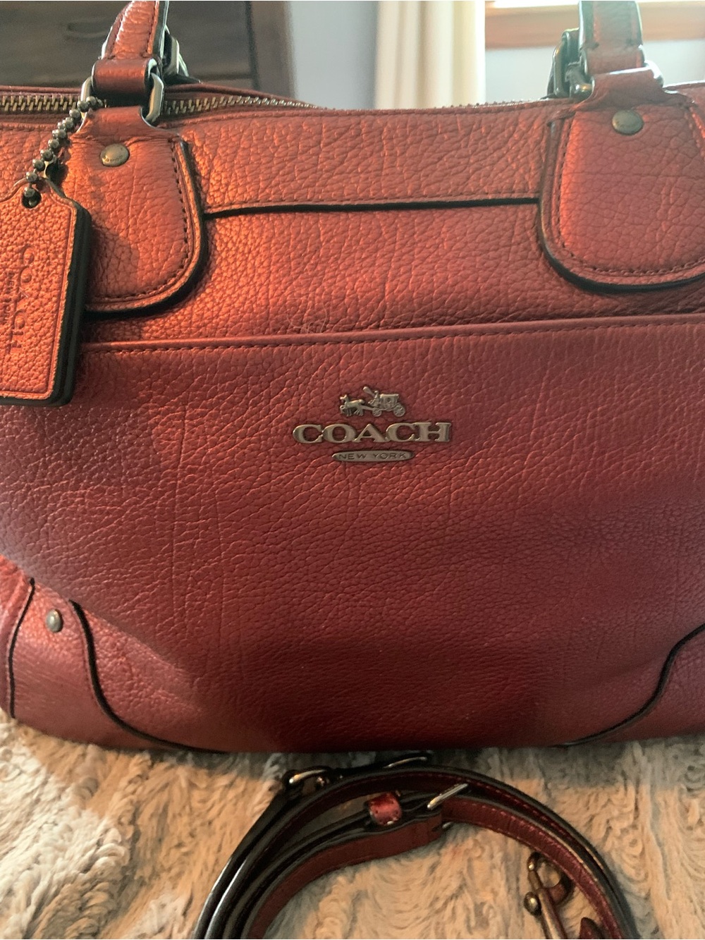 Coach Mickie Leather Grain Satchel Metallic Cherry, Excellent Condition - Picture 2 of 9